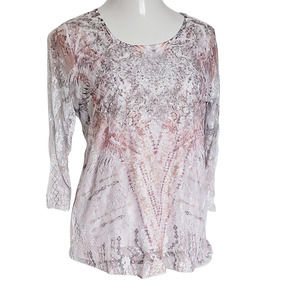 3/4 Sleeve Top w/ Silver Sparkles on Lace Mesh Top